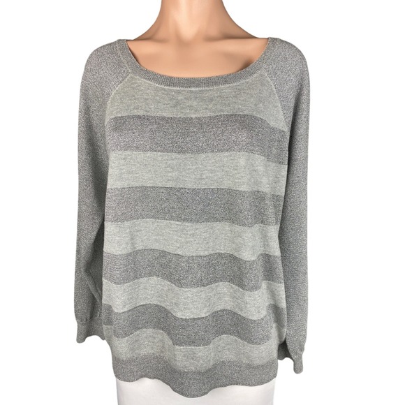 A.N.A. Gray Pullover Sweater Size PXL Gray & Silver Metallic Stripes Long Sleeve - Picture 1 of 5